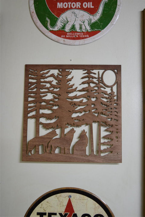 Wood Laser Cut 3 Wolves Howling Nature Decor Sign - Rustic Wall Art Wolf