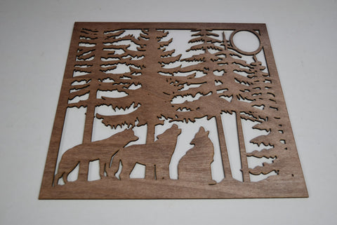 Wood Laser Cut 3 Wolves Howling Nature Decor Sign - Rustic Wall Art Wolf