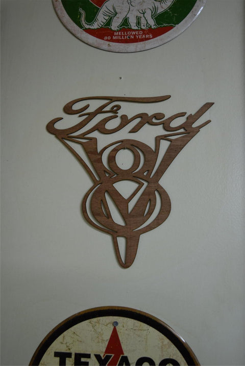 Wood Laser Cut Ford V8 Decor Sign Garage Man Cave Wall Art