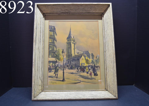 Mid-Century Watercolor Print Sequie French Art Wall Decor Framed Vintage Church