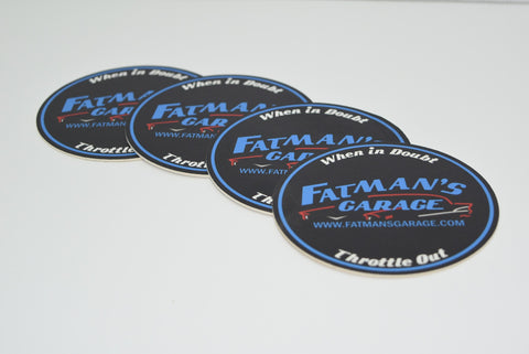 Set of 4 FatMans Garage Coasters Man Cave Rat Rod Hot Red Classic Cars Parts