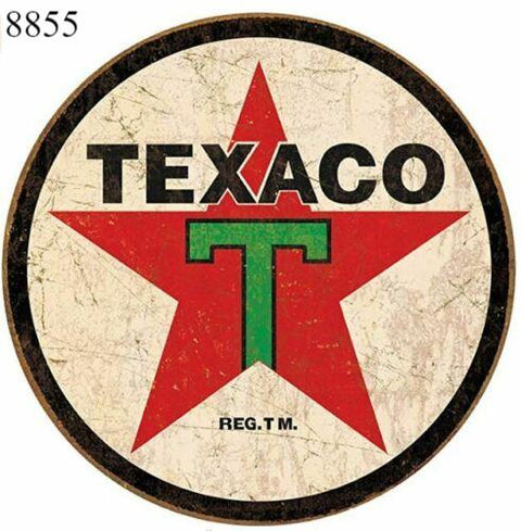 TEXACO GAS AND OIL ROUND TIN SIGN RUSTIC METAL GAS STATION WALL ART MAN CAVE
