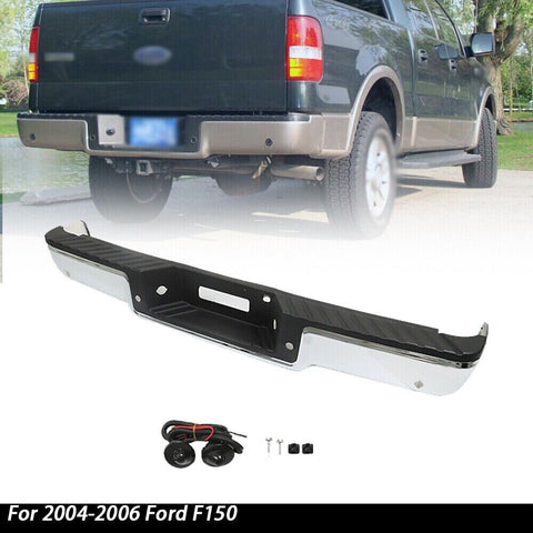 04 06 Ford F150 Rear Chrome Step Bumper Assembly W/ Object Sensor Holes 12619