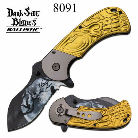 DARK SIDE BLADES FOLDING KNIFE SKULL HANDLE 8INCH COLLECTIBLE