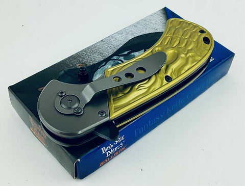 DARK SIDE BLADES FOLDING KNIFE SKULL HANDLE 8INCH COLLECTIBLE