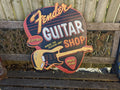 Fender Guitar Shop Electric LARGE Vintage Look Sign Metal Embossed licensed Cool