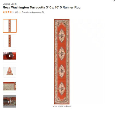 Reza Washington Terracotta 3' 0 x 16' 5 Runner Rug 11654