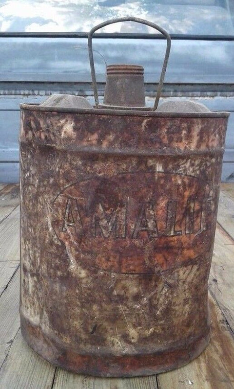Amalie Motor Oil Vintage 5 Gallon Metal Gas Can Antique Advertising