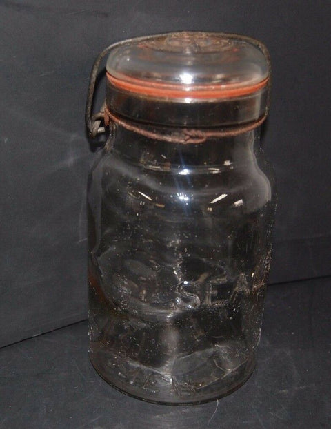 Foster Sealfast Vintage Quart Jar with Lid Clear Glass Antique Kitchen Decor