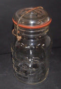 Hazel Atlas E-Z Seal Canning Jar w Lid Wire Bail Closure Clear Glass Embossed