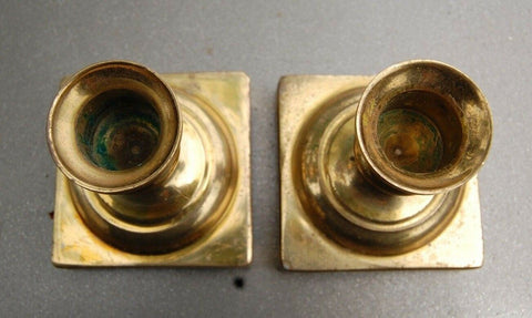 Vintage Brass 3" Pair Set Of Candlestick Holders Made In England Antique Decor