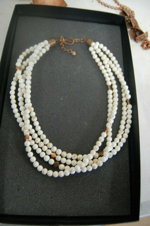 handmade necklace howlite beads/ brown jasper beads/ cooper pendants jewelry set