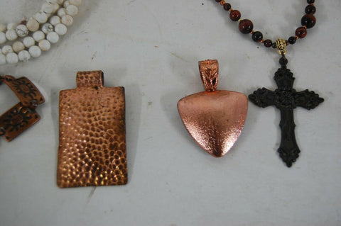 handmade necklace howlite beads/ brown jasper beads/ cooper pendants jewelry set