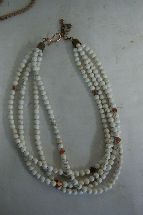 handmade necklace howlite beads/ brown jasper beads/ cooper pendants jewelry set