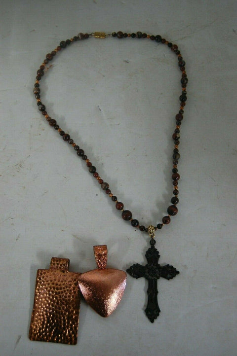handmade necklace howlite beads/ brown jasper beads/ cooper pendants jewelry set