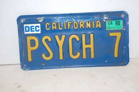 PSYCH 7 vintage license plate PSYCHO? CALIFORNIA 1990
