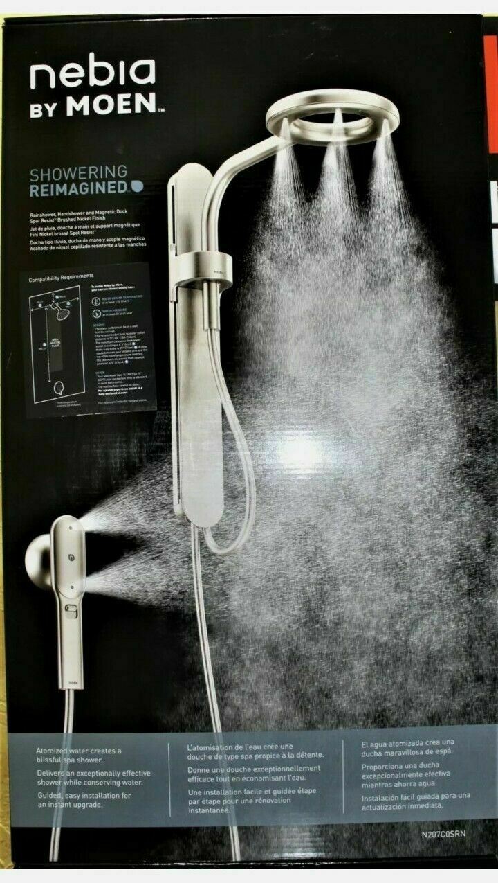 NEW Nebia by Moen Shower Head Rain Shower Brushed Nickel Spot Resist N