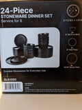 STONE+LAIN 24 PC MODERN LEDGE STONEWARE DINNERWARE SET, BLACK open box 9066