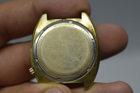 18k gold plated accutron Bulova Broken Glass Not Working For Repair e94959 11276