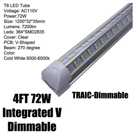 Dimmable 4 ft V-shaped 72 Watt LED Shop Light Fixture lighting