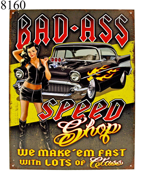 Bad Ass Speed Shop Chevy Garage Auto Man Cave Dad Gift Collectible Metal Sign