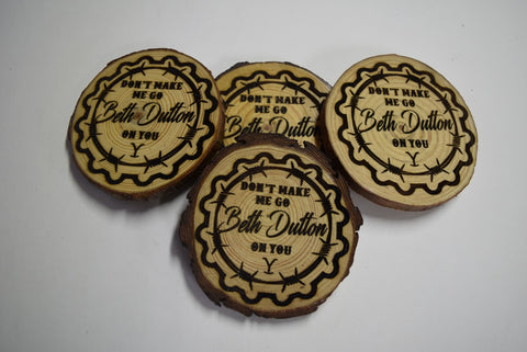 4 Wood Burned Rustic Yellowstone Beth Dutton Coasters Live Edge Wooden Natural