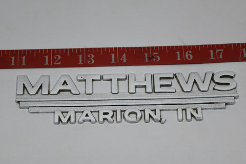 Matthews Marion IN. Metal Dealership Emblem Vintage Man Cave License Plate