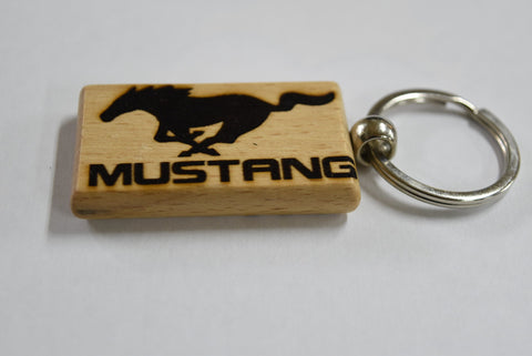Custom Laser Engraved Wood Keychain | Mustang Logo | Fatman's Garage