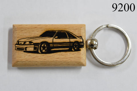 Laser Engraved Wood Keychain 1993 Ford Mustang Fox Body