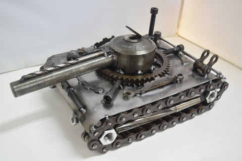 Unique Recycled Scrap Metal Art Tank Military Man Cave Sculpture Engine Parts