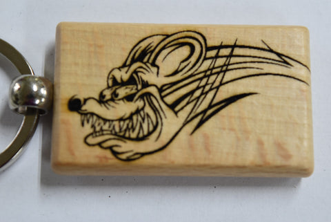 Custom Laser Engraved Wood Keychain Rat Fink Fatman's Garage 2 sided Cool