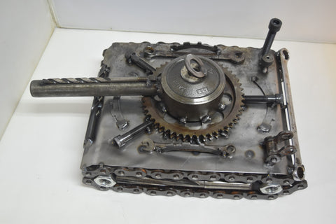 Unique Recycled Scrap Metal Art Tank Military Man Cave Sculpture Engine Parts