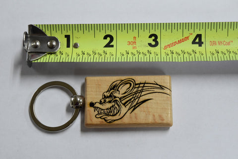 Custom Laser Engraved Wood Keychain Rat Fink Fatman's Garage 2 sided Cool