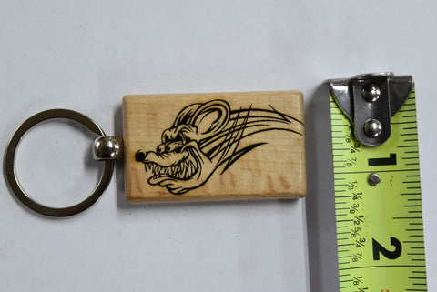 Custom Laser Engraved Wood Keychain Rat Fink Fatman's Garage 2 sided Cool
