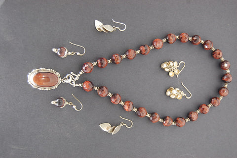 Lot of Sterling Silver Jewelry Necklace Earrings Tigers Eye Crystal 925