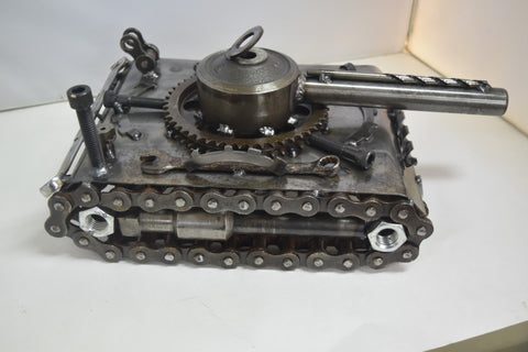 Unique Recycled Scrap Metal Art Tank Military Man Cave Sculpture Engine Parts