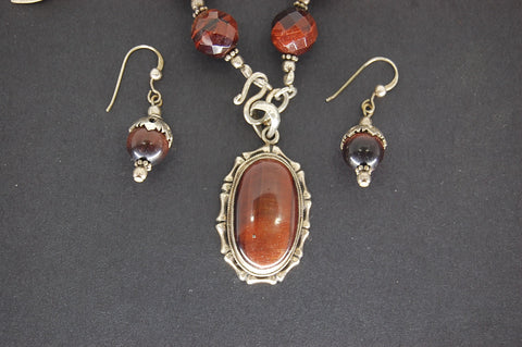 Lot of Sterling Silver Jewelry Necklace Earrings Tigers Eye Crystal 925