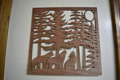 Wood Laser Cut 3 Wolves Howling Nature Decor Sign - Rustic Wall Art Wolf