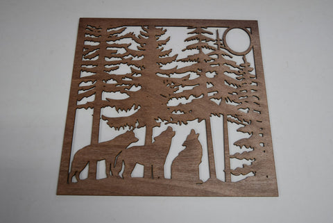 Wood Laser Cut 3 Wolves Howling Nature Decor Sign - Rustic Wall Art Wolf