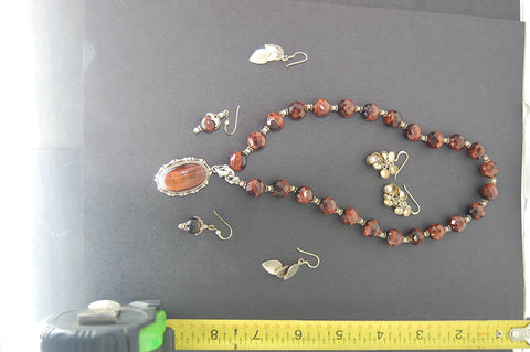 Lot of Sterling Silver Jewelry Necklace Earrings Tigers Eye Crystal 925