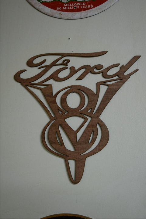 Wood Laser Cut Ford V8 Decor Sign Garage Man Cave Wall Art