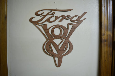 Wood Laser Cut Ford V8 Decor Sign Garage Man Cave Wall Art