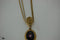 Vintage Goldette Necklace Double Chain Enamel Pendant Engraved Antique Decor