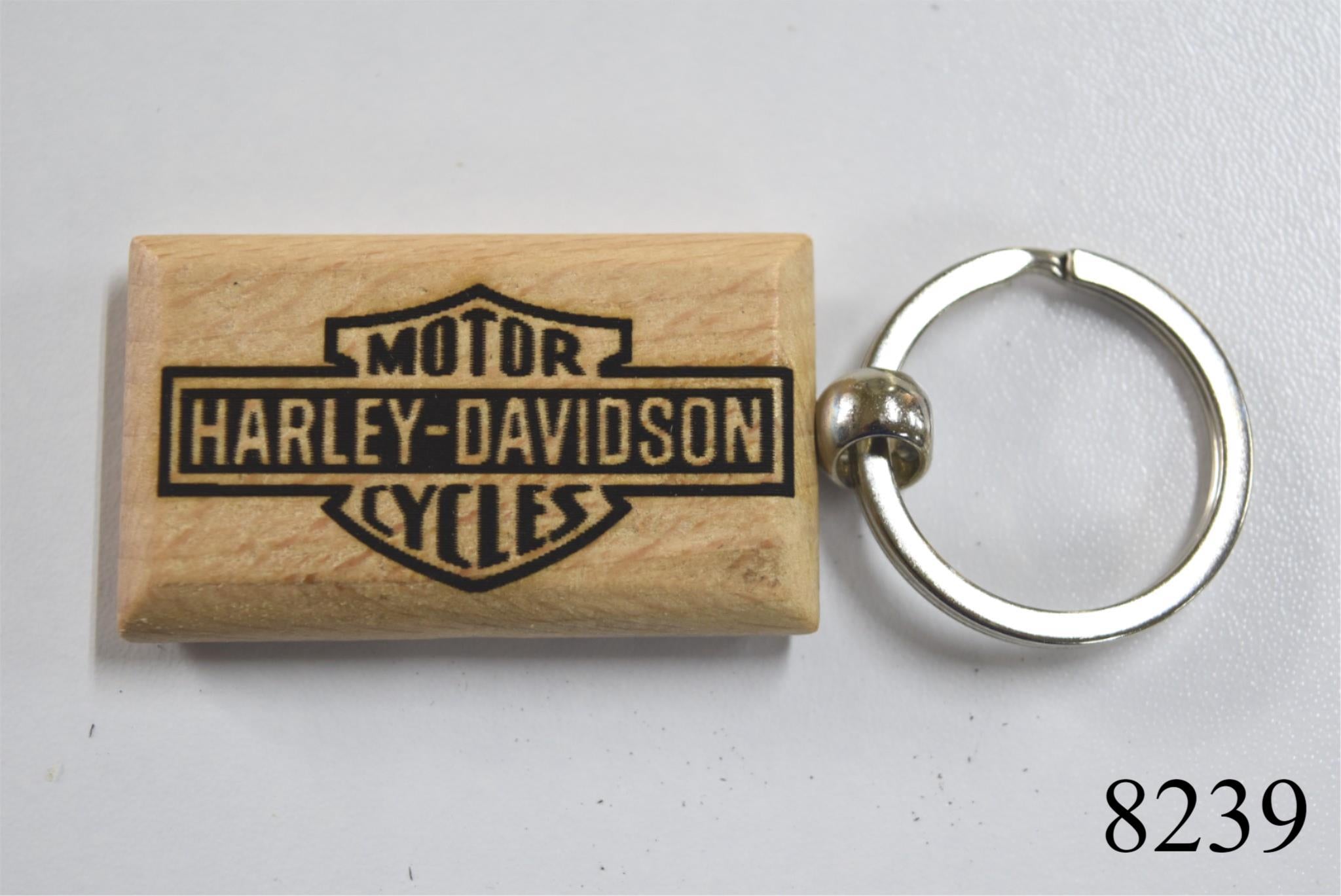 Laser Engraved Wood Keychain Harley Davidson Motorcycles Fatman's Gara