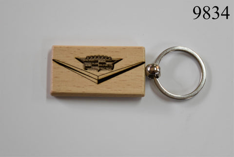 Laser Engraved Wood Keychain 58 Cadillac Symbol Fatman's Garage 2 sided