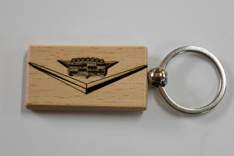 Laser Engraved Wood Keychain 58 Cadillac Symbol Fatman's Garage 2 sided