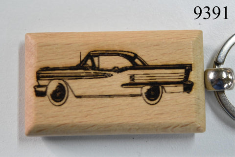 Laser Engraved Wood Keychain 58 Oldsmobile Super 88 Fatman's Garage 2 sided