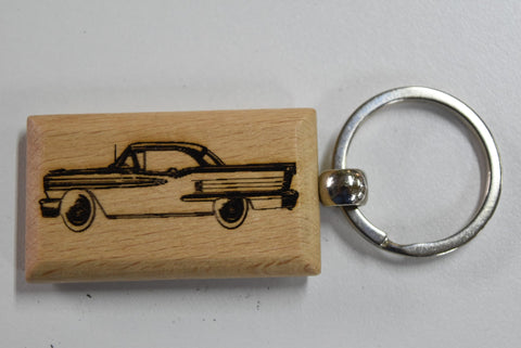 Laser Engraved Wood Keychain 58 Oldsmobile Super 88 Fatman's Garage 2 sided