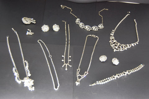Vintage Costume Jewelry Cubic Zirconia Brooch Necklace Bracelet Earrings Decor
