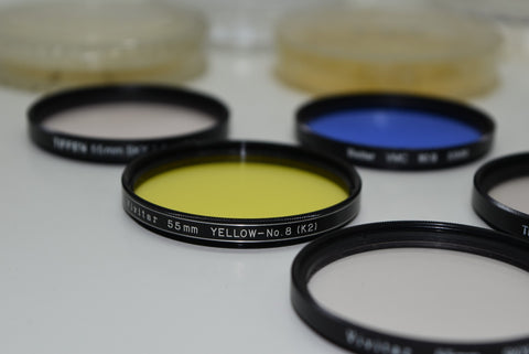 Lot of 6 55mm Lens Filters Tiffen Vivitar Skylight Yellow Blue Orange Sky 1A